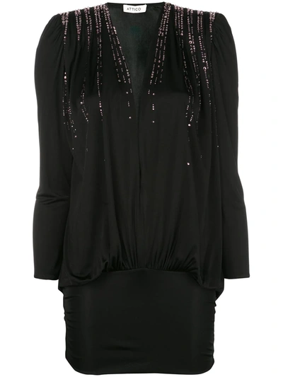 Attico Crystal-embellished Stretch-jersey Mini Dress In 100 Black