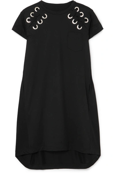 Sacai Lace-up Cotton-jersey Mini Dress In Black