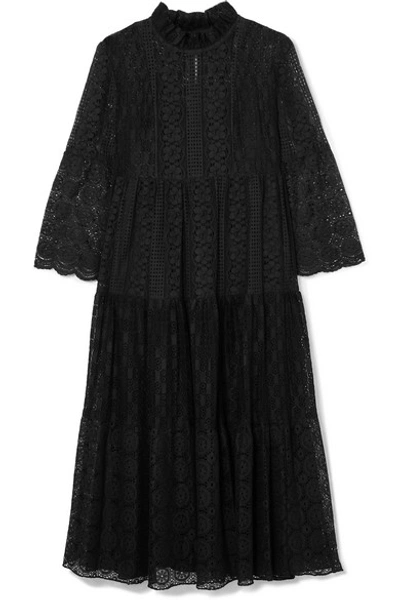 Anna Sui Crocheted Cotton-blend Lace Midi Dress In Black