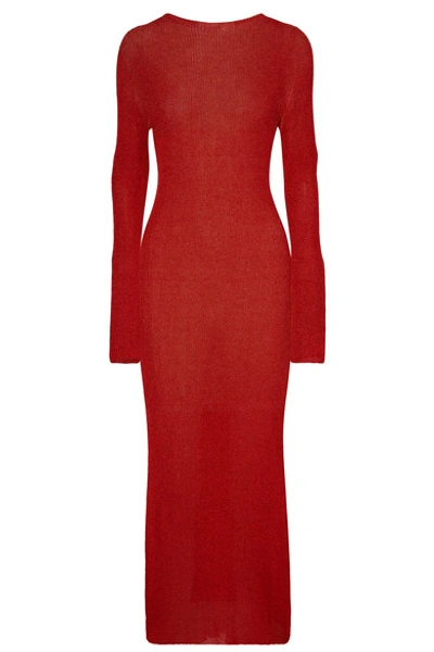 Philosophy Di Lorenzo Serafini Metallic Ribbed Stretch-knit Midi Dress In Red