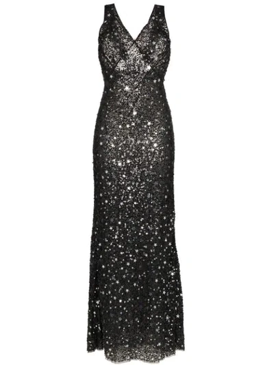 Attico Star And Sparkle Embellished Maxi Dress In Black