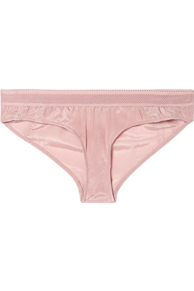 Stella Mccartney Rose Romancing Mesh And Lace-trimmed Silk-satin Briefs In Antique Rose