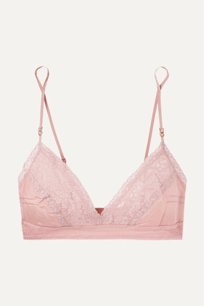 Stella Mccartney Rose Romancing Mesh And Lace-trimmed Silk-satin Triangle Soft-cup Bra In Antique Rose