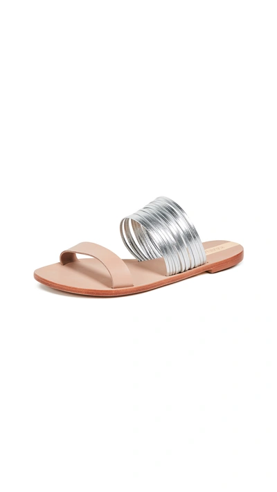 Kaanas Samos Multi Strap Sandals In Silver/nude