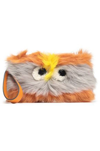 Anya Hindmarch Woman Embellished Shearling Wristlet Orange