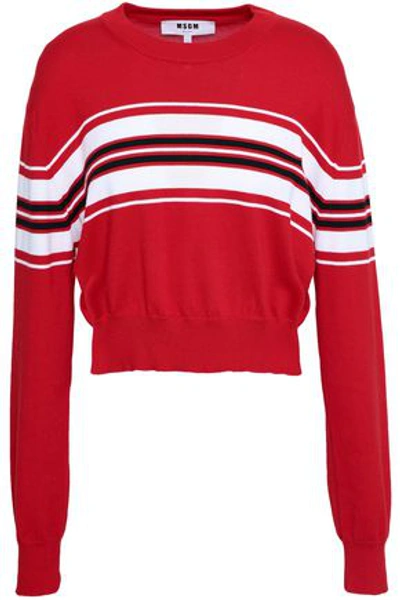 Msgm Woman Striped Cotton-knit Sweater Red
