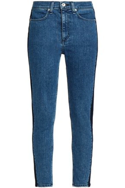Rag & Bone Mazie Cropped Striped High-rise Skinny Jeans In Mid Denim