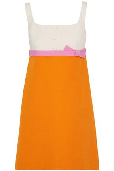 Valentino Woman Colour-block Wool And Silk-blend Mini Dress Orange