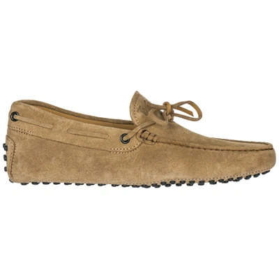 Tod's Men's Suede Loafers Moccasins Laccetto Gommino In Beige