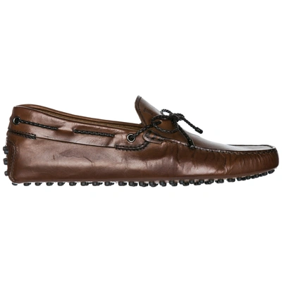 Tod's Men's Leather Loafers Moccasins  Laccetto Gommino In Brown