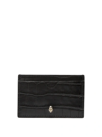 Alexander Mcqueen Skull-motif Crocodile-embossed Cardholder In Black