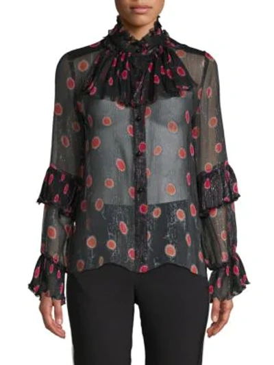 Anna Sui Pleated Pop Bouquet Blouse In Rouge Black