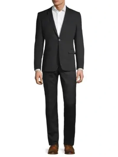 Versace Striped Wool Suit In Black