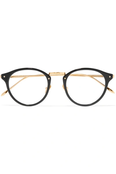 Linda Farrow Round-frame Acetate And Gold-tone Optical Glasses In Black