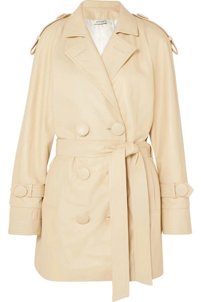 Attico Leather Trench Coat In Beige