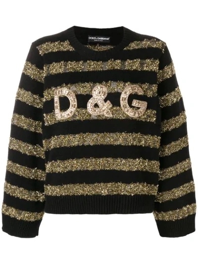 Dolce & Gabbana Embroidered Sweater In Cashmere And Lurex In Black