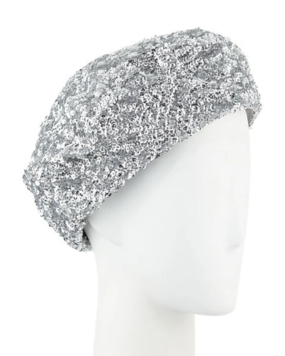 Eric Javits Blaze Sequin Beret In Silver