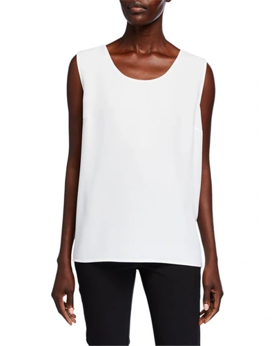 Caroline Rose Crepe Suzette Longer Tank With Side Slits In White