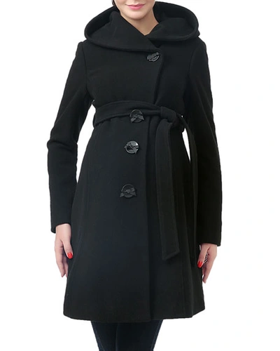 Kimi & Kai Lora Button-front Hooded Wool-blend Coat In Black