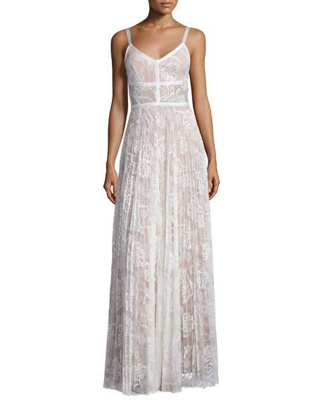 Alexis Isabella Pleated Lace Maxi Dress, White, White Lace | ModeSens