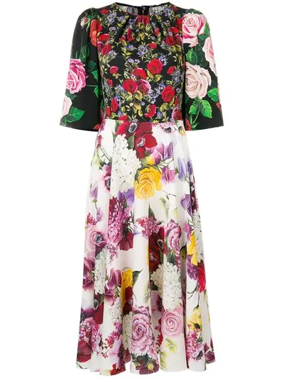 Dolce & Gabbana Rose And Hydrangea-print Silk-charmeuse Midi Dress In Hnt42