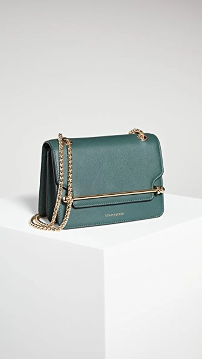 Strathberry Mini East/west Leather Crossbody Bag In Bottle Green