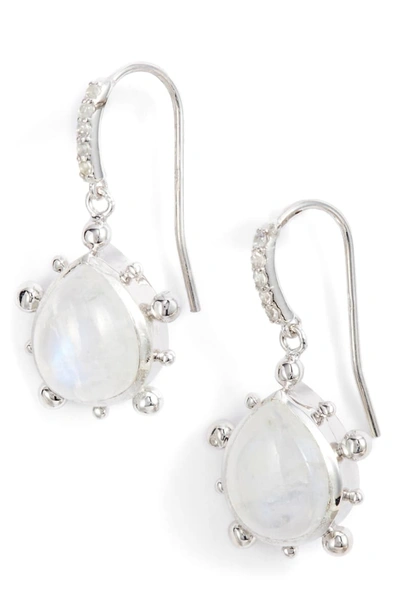 Anzie Marine Dew Drop Moonstone Earrings In White Topaz