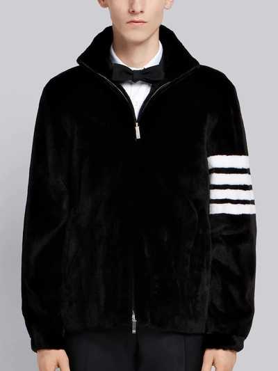 Thom Browne 4-bar Intarsia Textured Jacket In Black