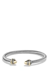 David Yurman Cable Bracelet With Diamonds And 14k Gold In Silver, 5mm In Gold Dome