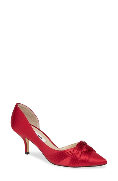 Nina Blakely Half D'orsay Pointy Toe Pump In Crimson Satin
