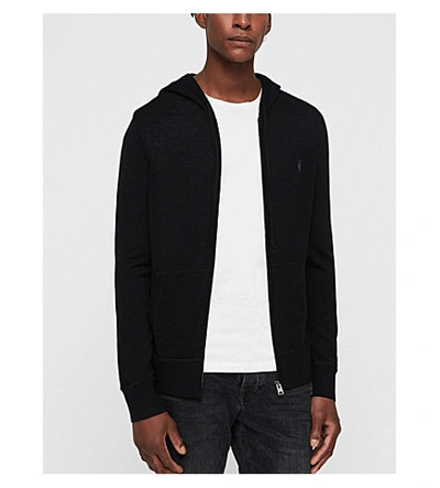 Allsaints Wells Waffle-knit Cotton Hoody In Black