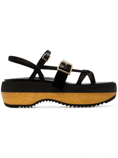 Marni Satin And Patent-leather Platform Sandals In Black