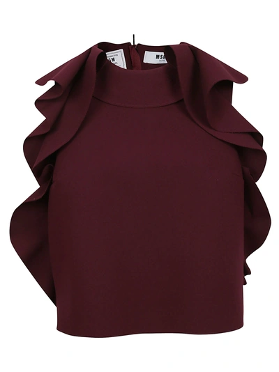 Msgm Ruffled Trim Blouse In Bordo