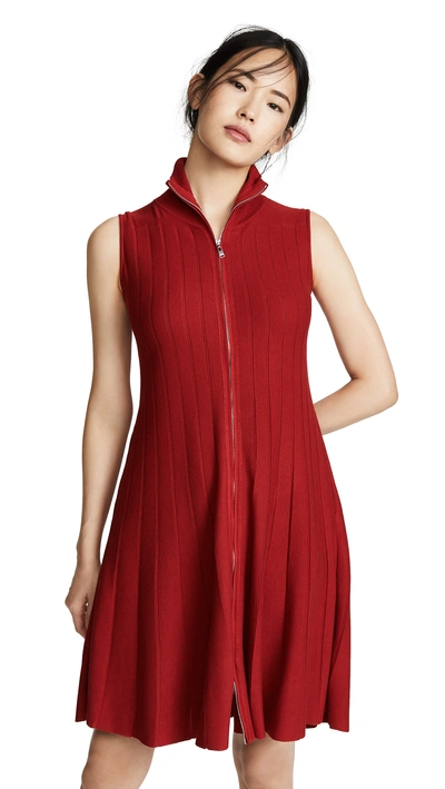 Adeam Ribbed Zip Dress In Crimson