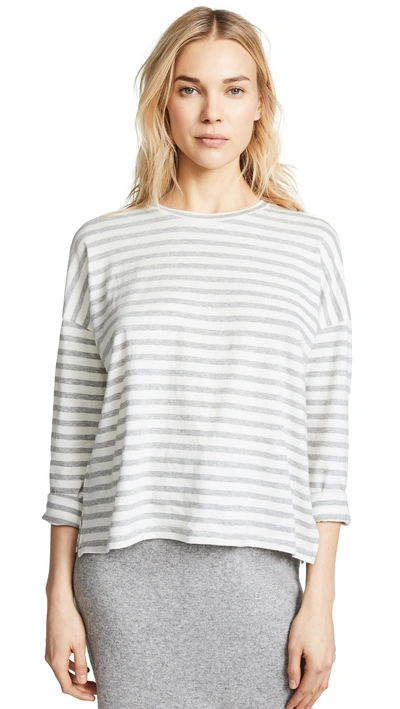 Vince Bengal Stripe Long Sleeve Tee In Off White/heather Steel