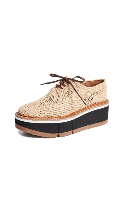 Robert Clergerie Acajou Raffia Platform Loafers In Natural