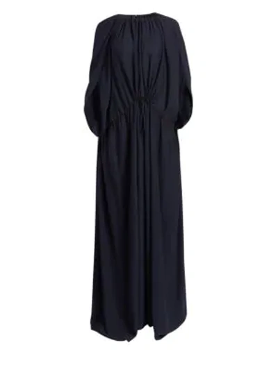 The Row Regina Cape Sleeve Silk Chiffon Maxi Dress In Dark Navy