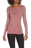 Alo Yoga Lark Mesh Inset Long Sleeve Yoga Top In Rosewood Heather