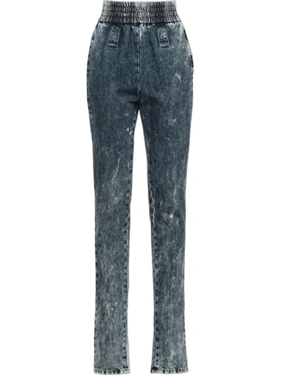 Miu Miu Marbleised Denim Jeans In Blue