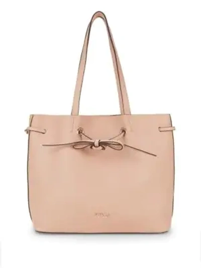 Furla Drawstring Leather Tote In Moonstone