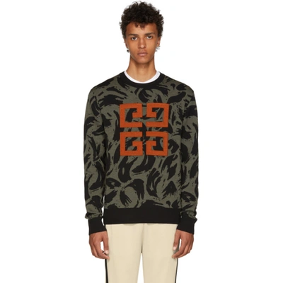 Givenchy 4g Logo Patch Jacquard Wool Sweater In Green
