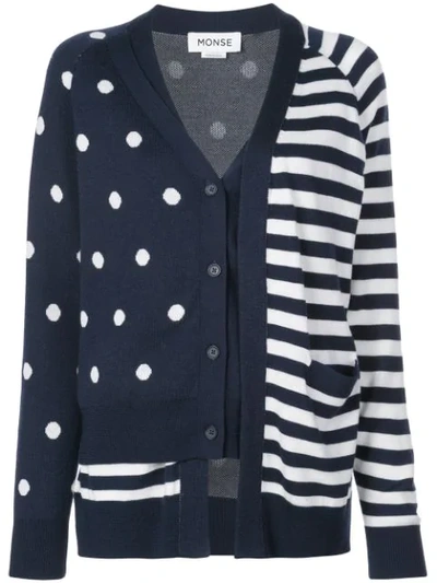 Monse Dot & Stripe Double Cardigan In Blue