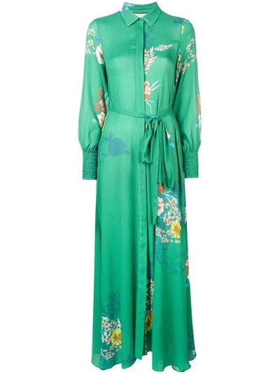 Alexis Yadira Belted Floral Blouson-sleeve Long Dress In Green