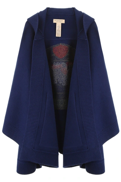 Burberry Cape With Jacquard Logo In Navy (blue)