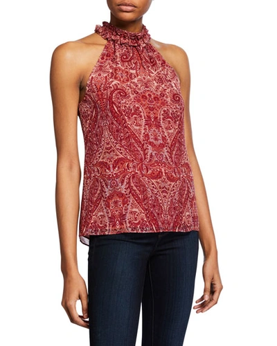 Ramy Brook Loretta Sleeveless Silk Paisley-print Top In Red Combo