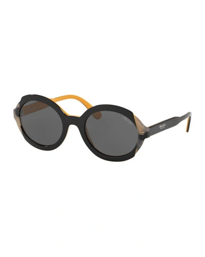 Prada Mirrored Acetate Sunglasses In Black/yellow