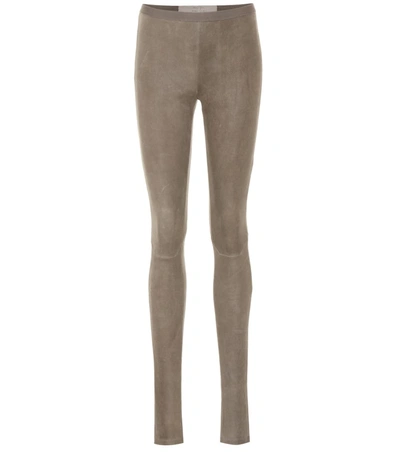 Rick Owens Cotton-blend Suede Leggings In Grey