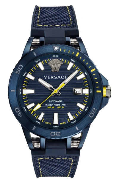 Versace Sport Tech Diver Automatic Textile Strap Watch, 45mm In Blue
