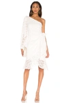 Keepsake Retrospect Embroidered Asymmetric Midi Dress In Ivory