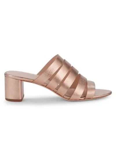 Loeffler Randall Finley Metallic Leather Strappy Mules In Rose Gold